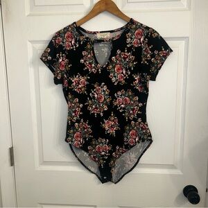 Elegant Floral Black Bodysuit